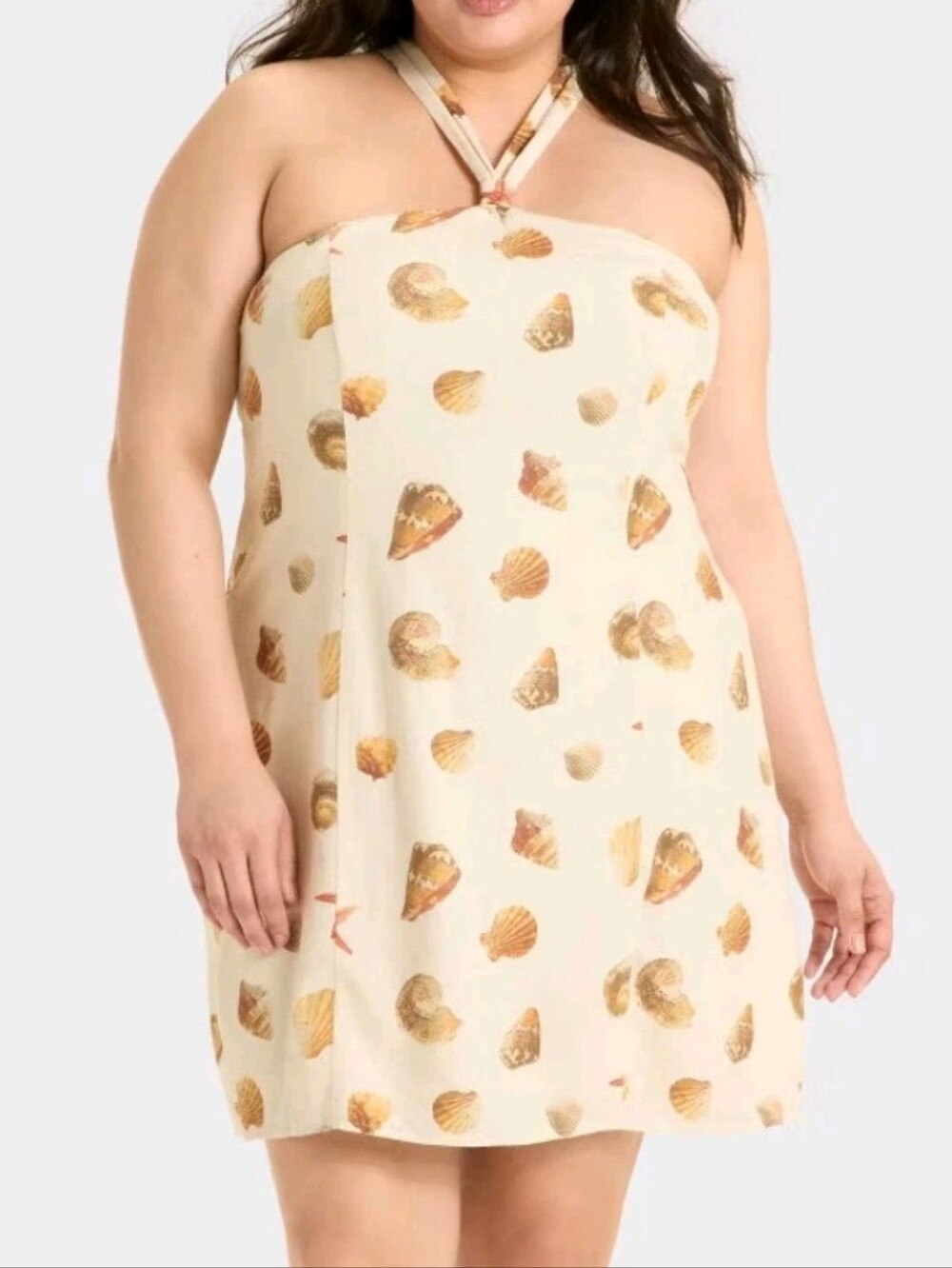 wild fable Cream Sea Shell-Print Halter Mini Dress XXL